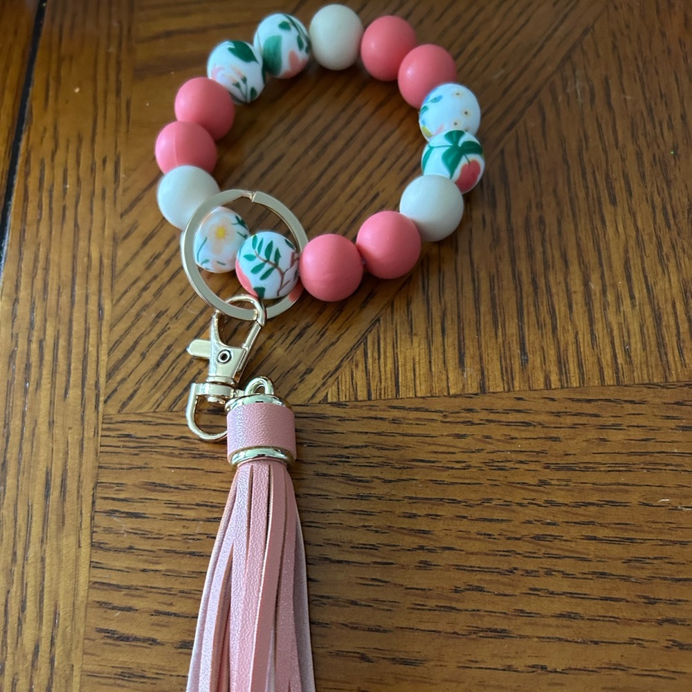 Coraland White Beaded Keychain with Tassel